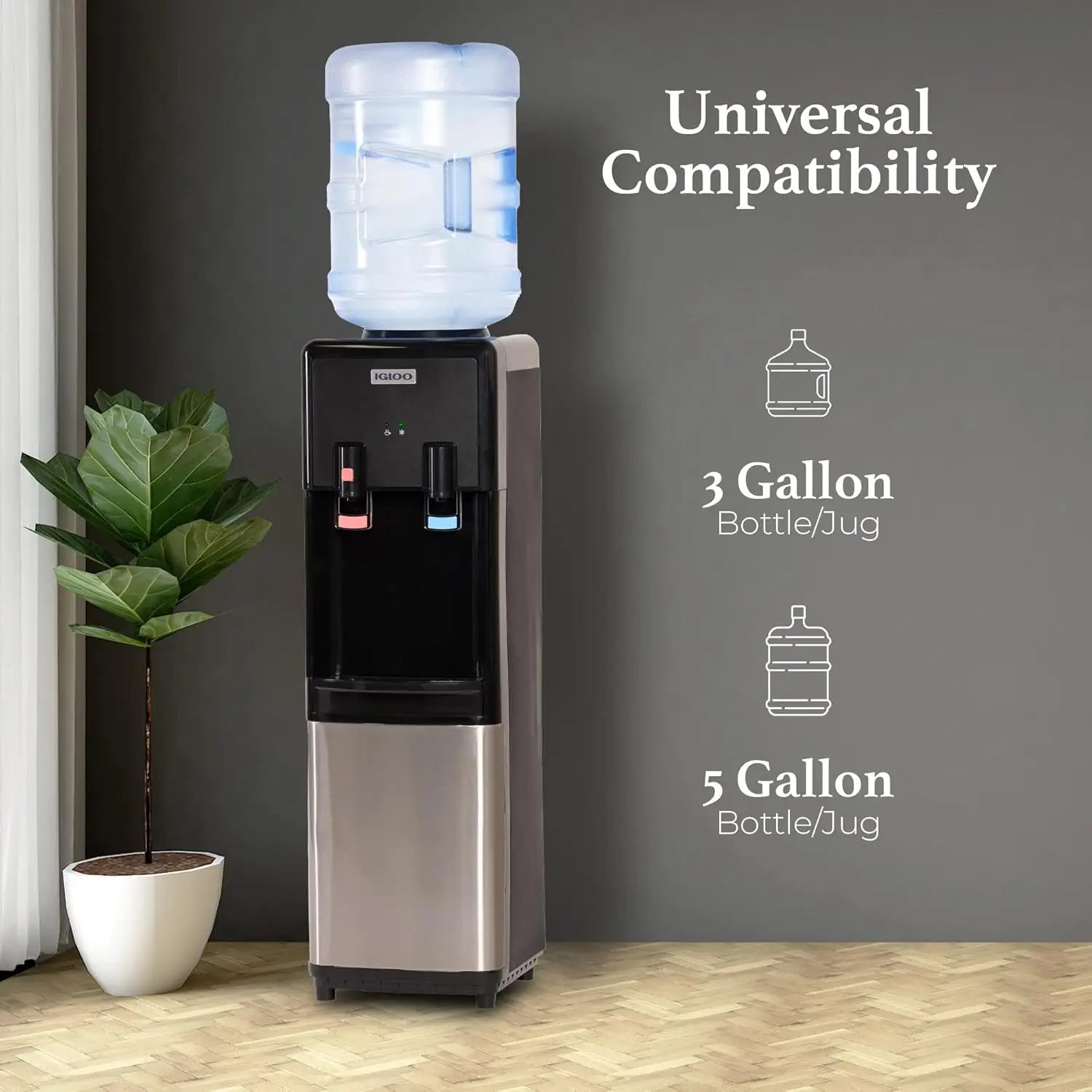 Top Loading Hot and Cold Water Dispenser - Water Cooler for 5 Gallon Bottles and 3 Gallon Bottles - Includes Child Safety Lock - 2