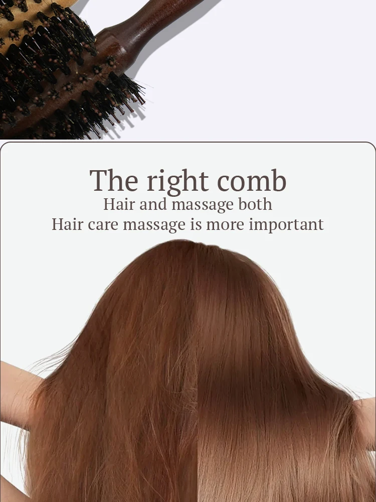 Description Picture 6 of itemNatural Soft Bristle Hair Straight Twill Round Brush Curly Hair Styling Roller Comb Hairdressing Anti Static Hair Styling Tools