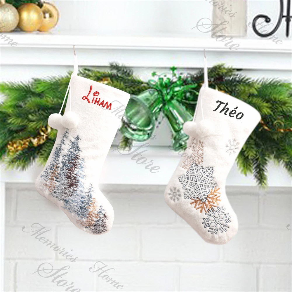

New Christmas Decoration Wool Ball Embroidered Snowflake Christmas Tree Pendant Custom Christmas Socks Children's Holiday Gifts