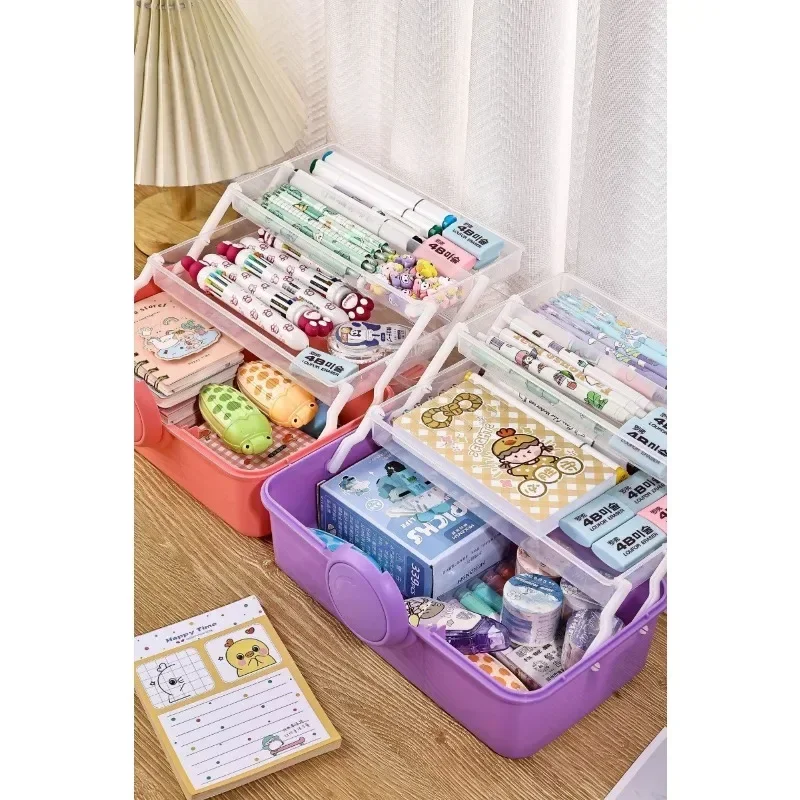 Collapsible three layer storage box Toolbox Makeup box set Storage Headstring accessories desktop jewelry