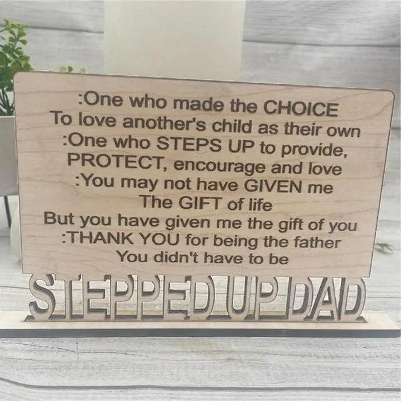 2025 Stepped Up Dad Sign Wooden Rustic Home Decoration Farmhouse Table Centerpiece for Desk Entrance Cabinet Father's Day Gift