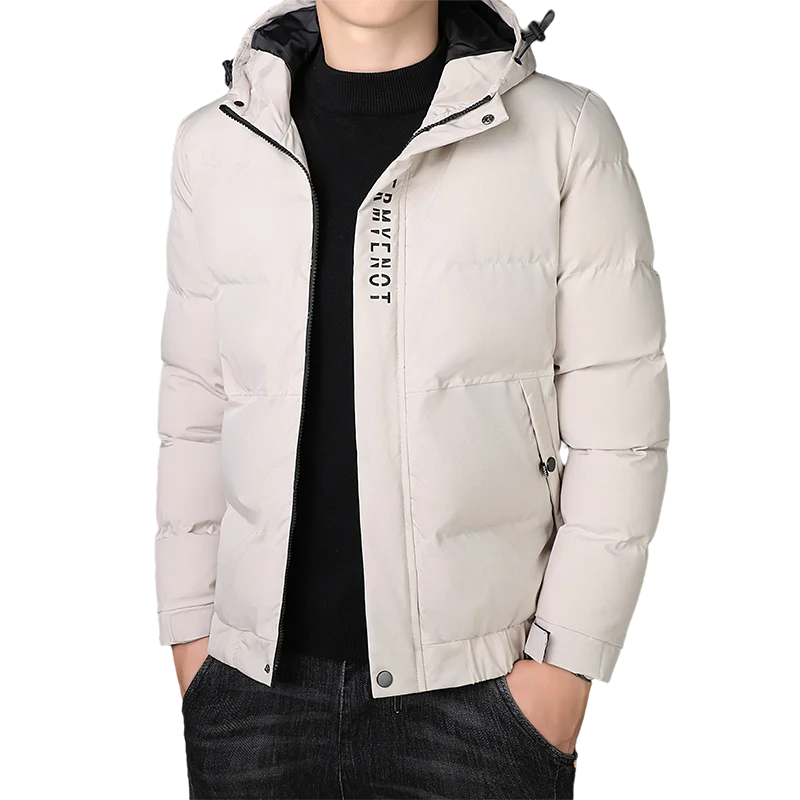 Autumn Winter New Men's Hooded Drawstring Loose Youth Solid Color Printed Letter Long Sleeve Zipper Button Pockets Parkas Coats