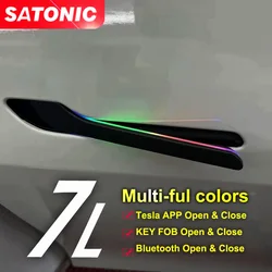 SATONIC V7L Multi-Color LED Door Handle Handlebar Soft Close Door For Tesla Model 3 Y APP Screen KEY FOB Waterproof IPX6