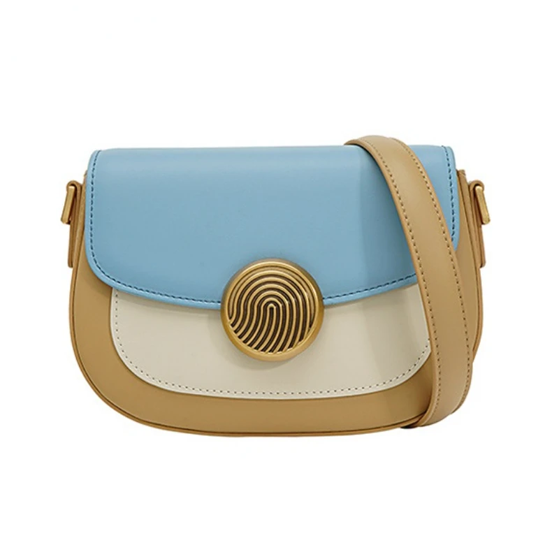 2023 New Small Square Saddle Bag Women Split Leather Underarm Shoulder Bag Lady Fashion Contrast Color Cross-body Messenger Bag