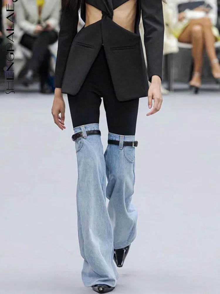 SHENGPALAE Patchwork Denim Jeans For Women High Waist Wide Leg Streetwear  Trousers Felame Y2k Pants 2023 Spring Fashion JR841 - AliExpress