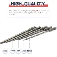 Raflot 5PCS RC Hex Bit 1.27mm 1.5mm 2.0mm 2.5mm 3.0mm Hex Head Allen Wrench Drill Bit Set for Screwdrivers Electric Screwgun/Pow 2