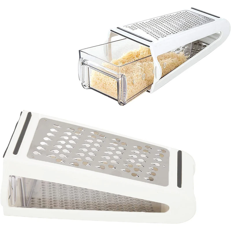 

2 Sided Cheese Grater Vegetables Grater with Container ABS Case Carrot Cucumber Slicer Cutter Kitchenware Stainless Blades