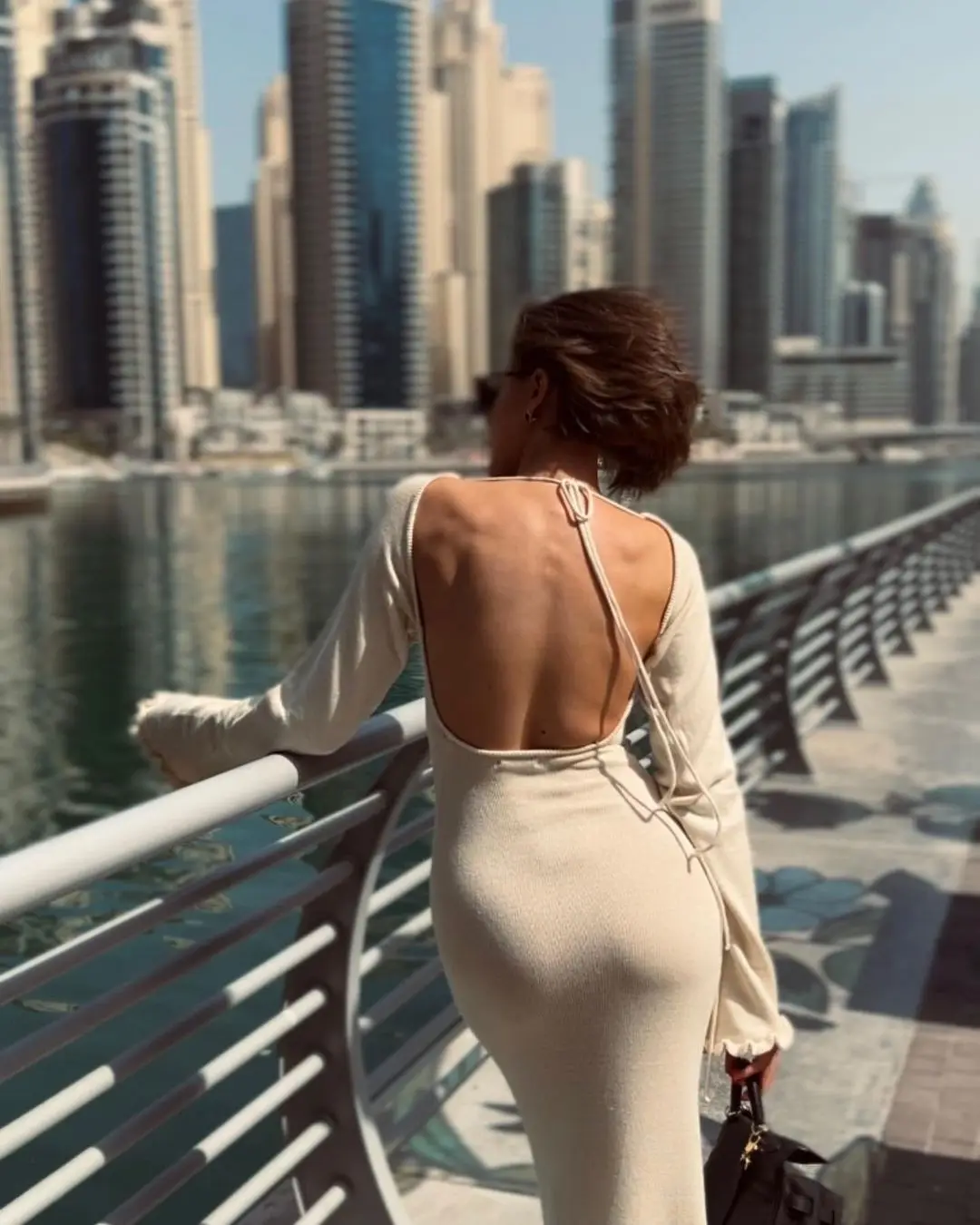 Ruffled Backless Knit Dress Solid Female Casual Lace-Up High Waist Long Sleeve Maxi Dress Knitwear Bandage Fashion Dress