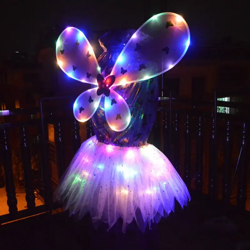 Children's Day Glowing Butterfly Wings Toy Princess Fairy Angel Costume Girls Rainbow Costume Props Lighting Upward Angels