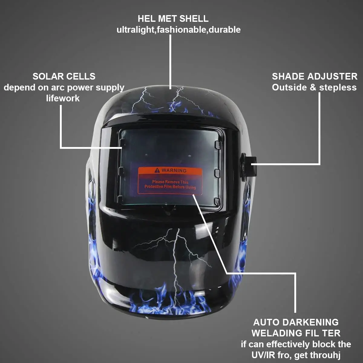 Welding Mask Welding Helmet Solar Power Auto Darkening Welding Helmet Adjustable Shade Range 4/9-13 Mig Tig Arc Welder Mask