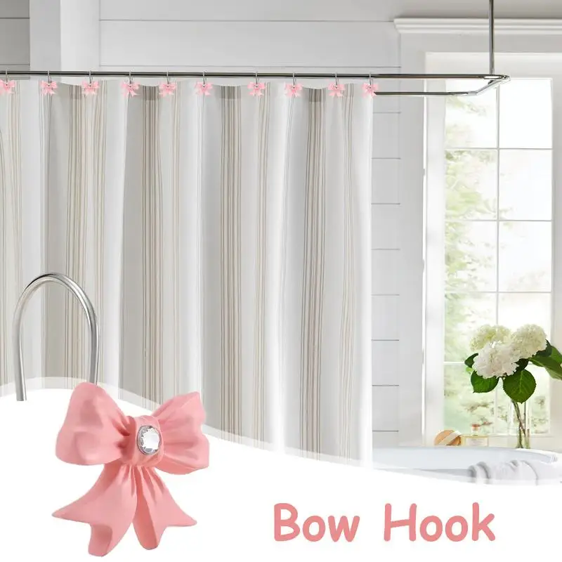Window Covering Bow Hooks 12X Shower Hooks With Rhinestones Boho Trendy Window Covering Rings For Bathroom Art Decor
