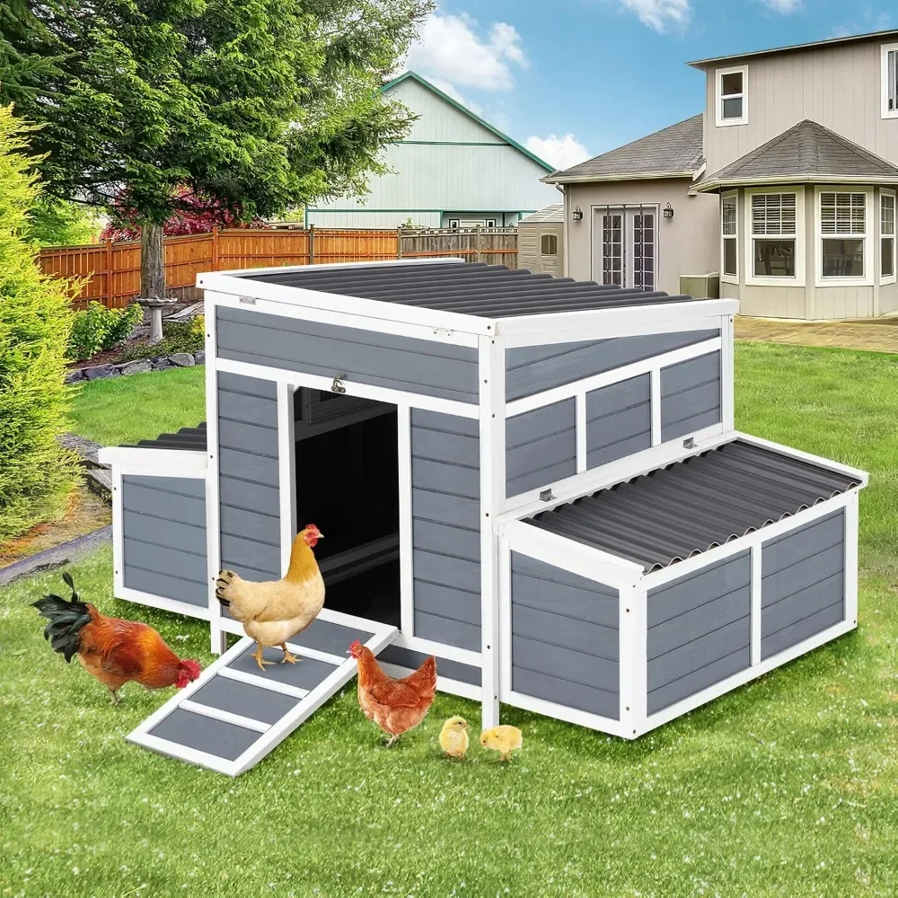 Chicken Coop, 56" Large Wooden Chicken Hutch with 6 Nesting Boxes, Outdoor Hen House Chicken Cages 6