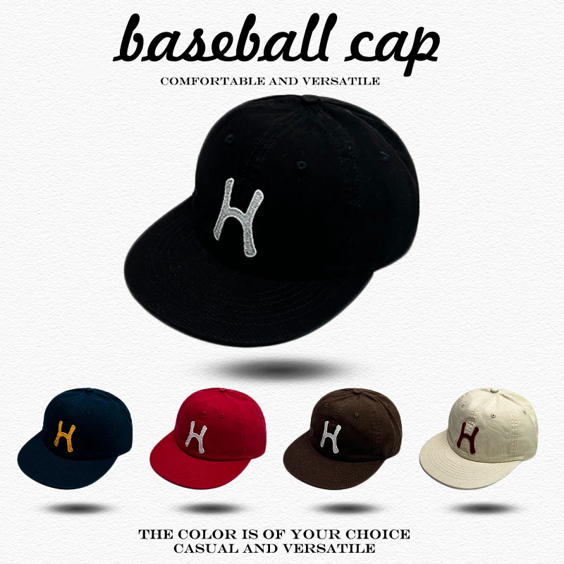 Vielseitige, schlichte Schirmmützen im Retro-Stil: Neue lässige Baseballkappen mit flachem Schirm und H-Buchstaben-Patch für Herren und Damen