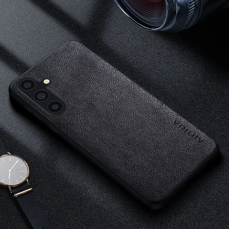 Premium Luxury Leather Retro Business Phone Case - Solid Color Cover
