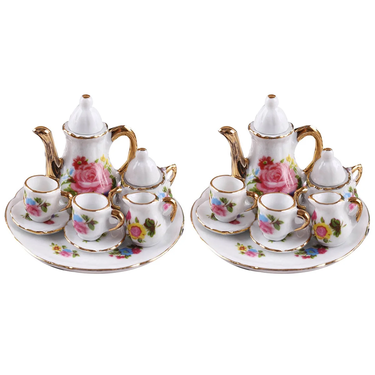 BAAU 2X 1:12 Miniature Porcelain Tea Cup Set Ceramic Tableware Teapot Kitchen Accessories Doll House Decor