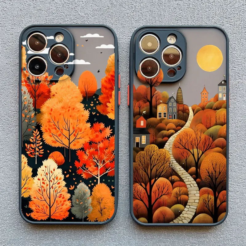 Blätter Herbst Waldhaus Handyhülle für iPhone 17 16 12 13 Mini 11 14 15 Plus Pro Max X XS XR 7 8 Schutzhülle