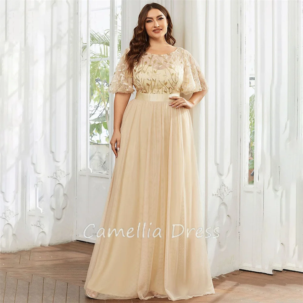 

Elegant A Line Evening Dresses Scoop Neck Prom Dresses Plus Size Sexy Sequin Formal Dresses Vestidos De Fiesta فساتين السهرة