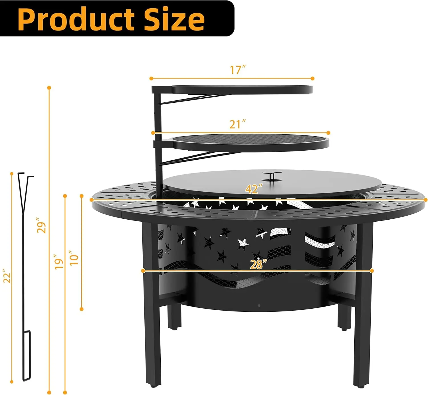 42" Outdoor Fire Pit with 2 Grills - Wood Burning Firepit for Outside with Cover & Poker, Heavy Duty Metal Fire Pit