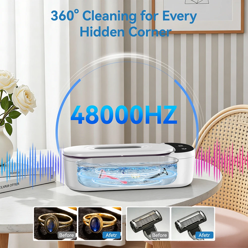 KUNPHY Ultrasonic Retainer Cleaner Machine 400ML 48kHz Dental Cleaning Pod with UV Digital Timer Dual Cleaning Modes for Glasses 3