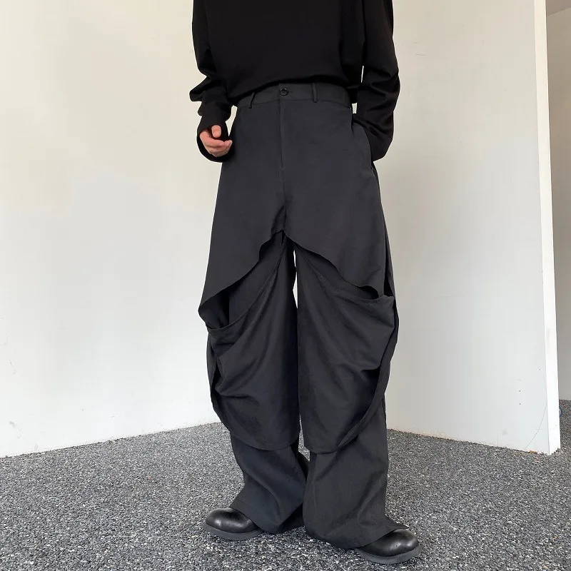 

Летние модные темно-черные двухслойные прямые брюки SuperAen 2024 с широкими штанинами, модные повседневные брюки