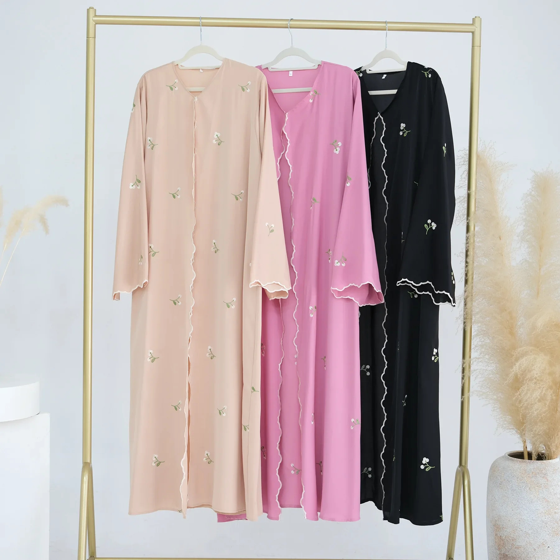 Long Sleeved Open Wavy Abaya For Women Embroidery Flower Kimono Cardigan Dubai Muslim Loose Burqa Islamic Dress Robe Kaftan - Image 3