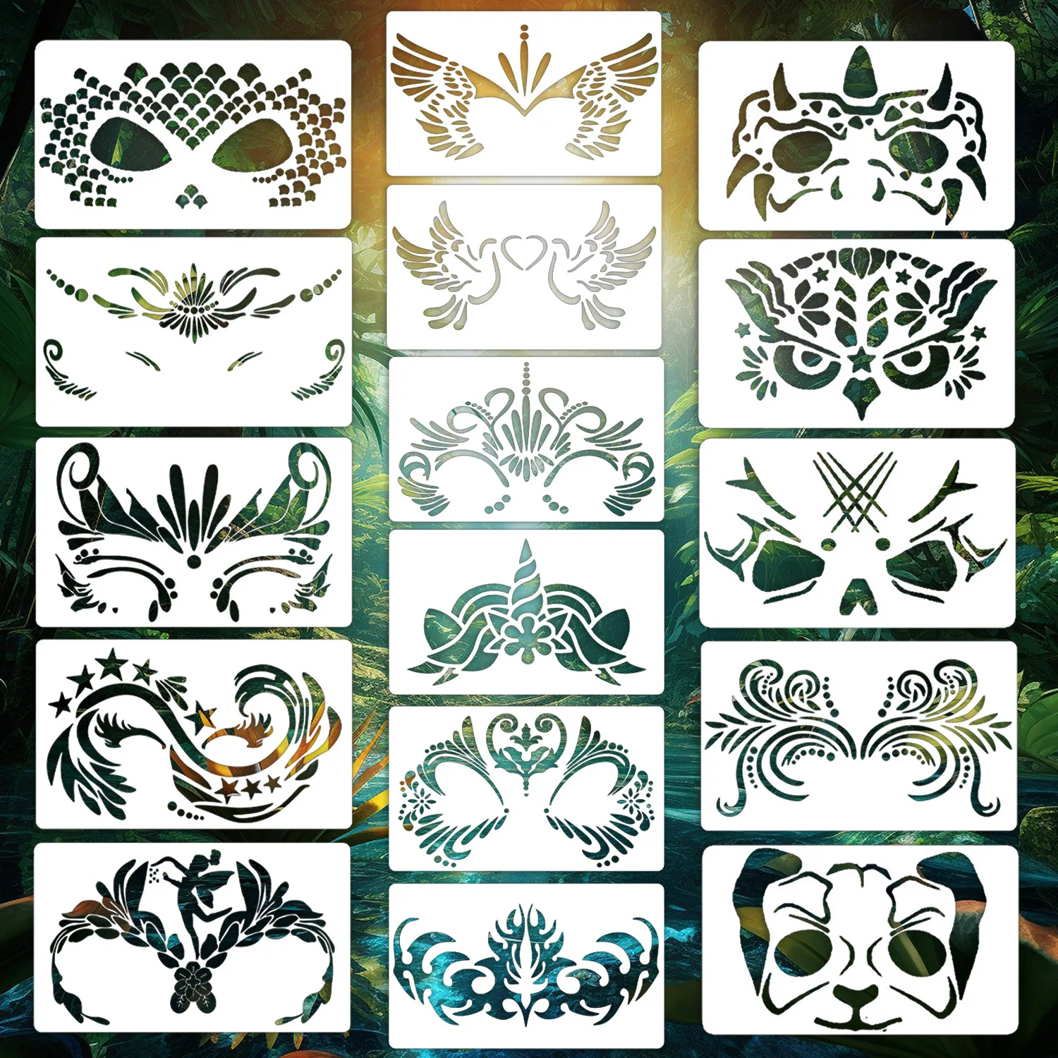16pcs Body Eye Make Up Face Body Art Reusable Painting Stencil For Halloween Party Tattoos