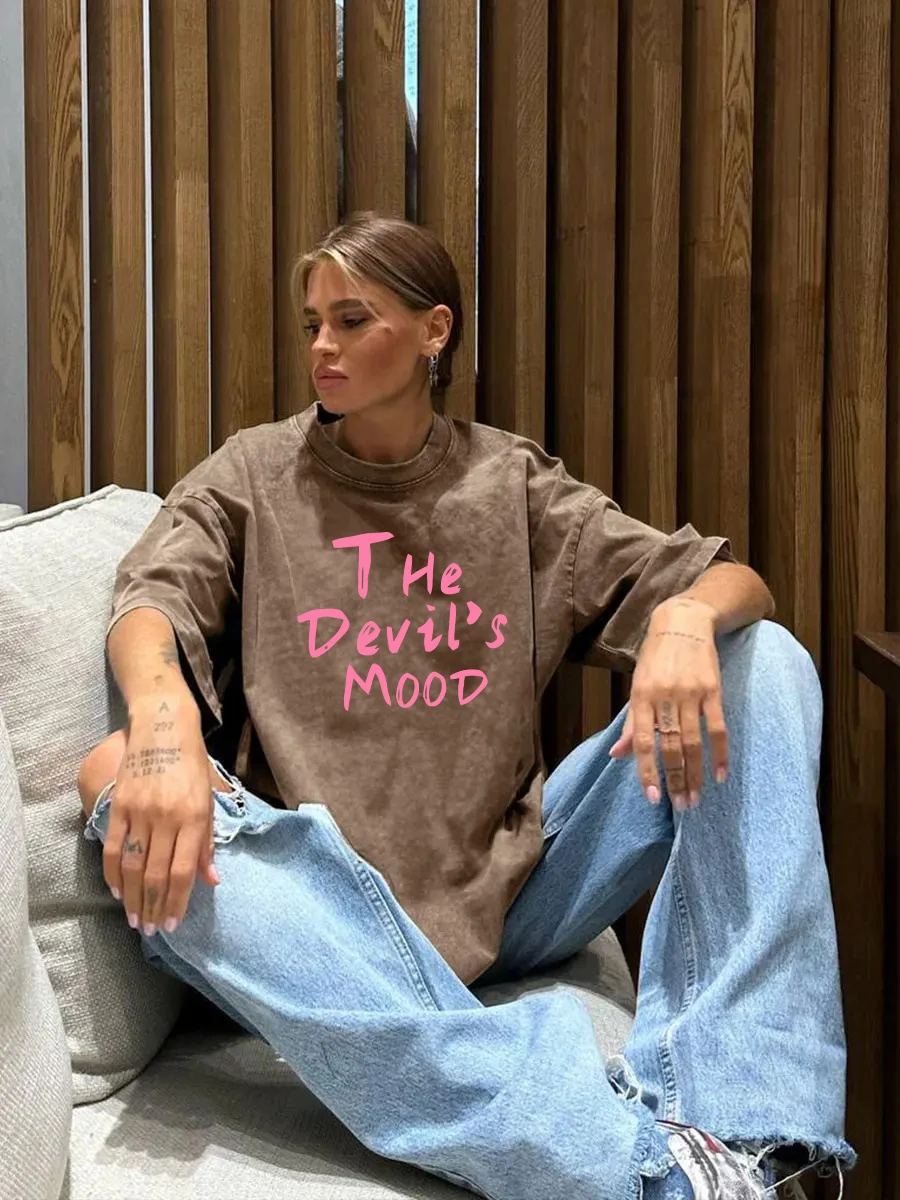 Pink Letter Design Washed T Shirt Women Vintage Cotton T-shirts Streetwear Soft Mineral Tees Girl Loose Female Tee Tops Y2k
