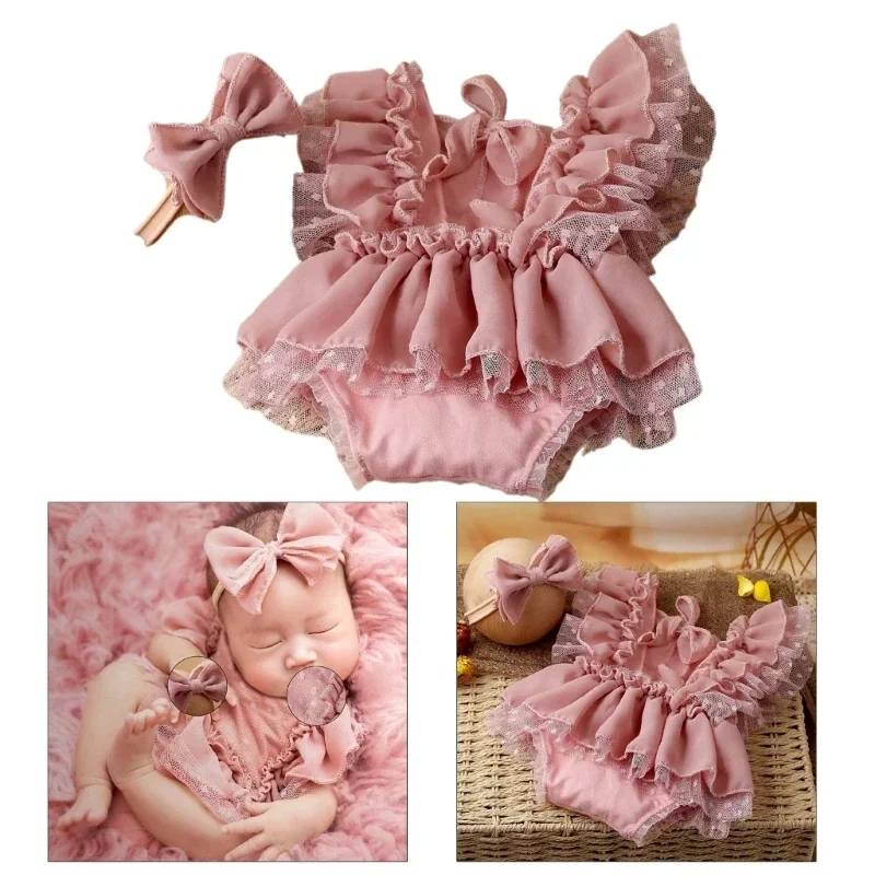 

Baby Photography Props Lace Dress Jumpsuit Bowknot Hairband Newborn Photo Props Photoshoot Hairband Infant Photo Outfit