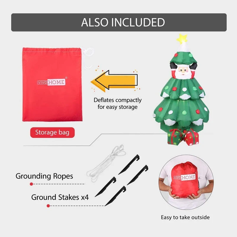 6 Ft Inflatable Christmas Tree with Pop up Santa Gift Boxes Blow up Decoration Xmas Tree with LED Lights Outdoor Toys for Kids 6