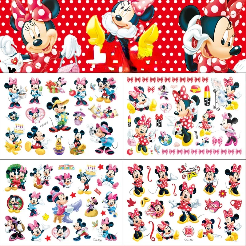 만화 문신 방수 스티커, 귀여운 미키 미니 스티커, 애니메이션 스티커, 생일 파티 용품 장식, 어린이 선물