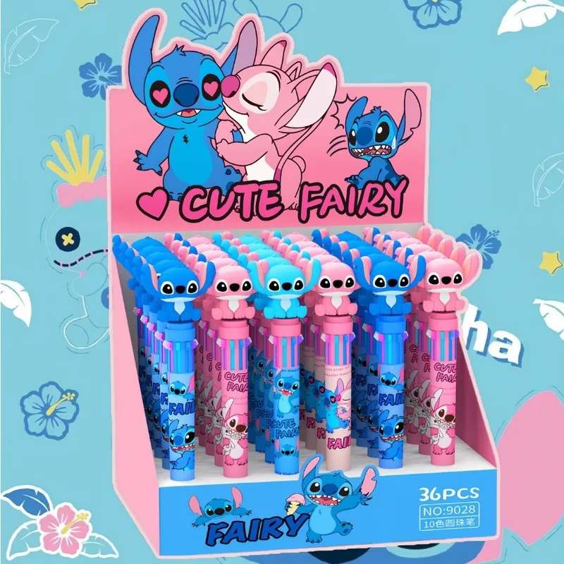 Disney Ballpoint Pen Cartoon Stitch 10 Color Marker 0.7mm Kids Graffiti Multicolor Hand-held Pen Students Learn Stationery 36pcs ballpoint pen