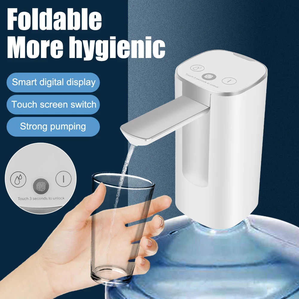 Button Dispenser Water Bottle Dispenser Pump Smart Display Folding Touch Control Fingerprint Electric Water Absorber