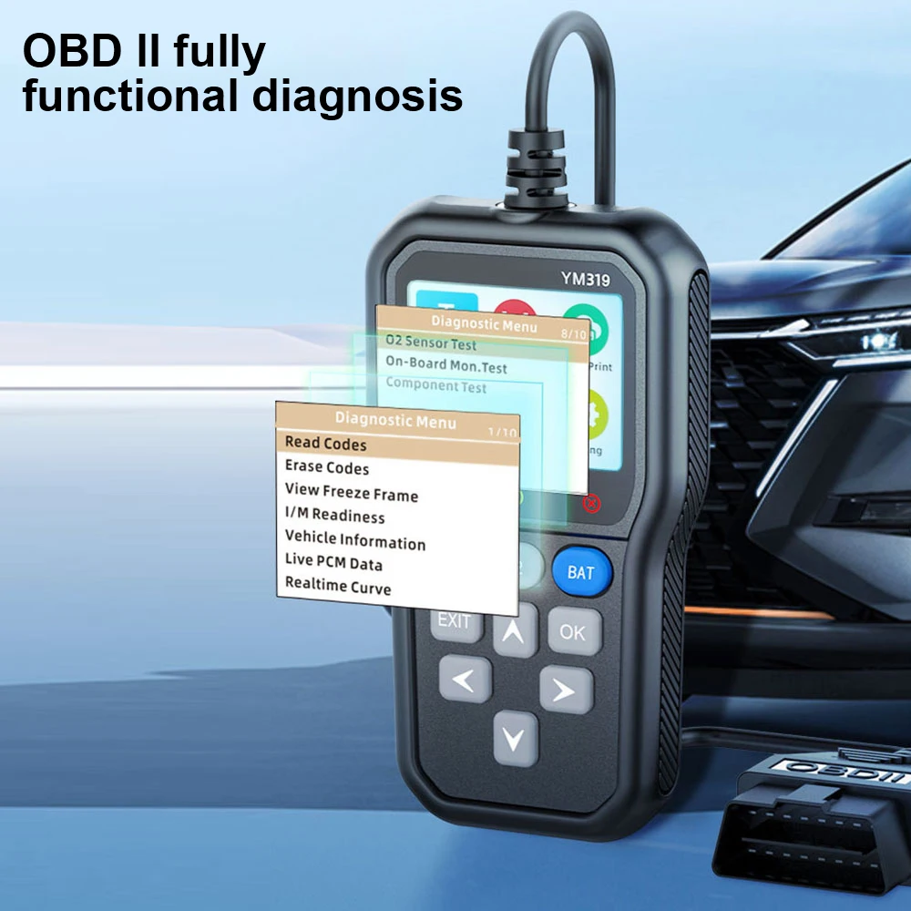 Read Vehicle Information OBD2 Scanner Code Reader Car Diagnostic Tool Check Engine System YM319 Multi-language Battery Tester 2