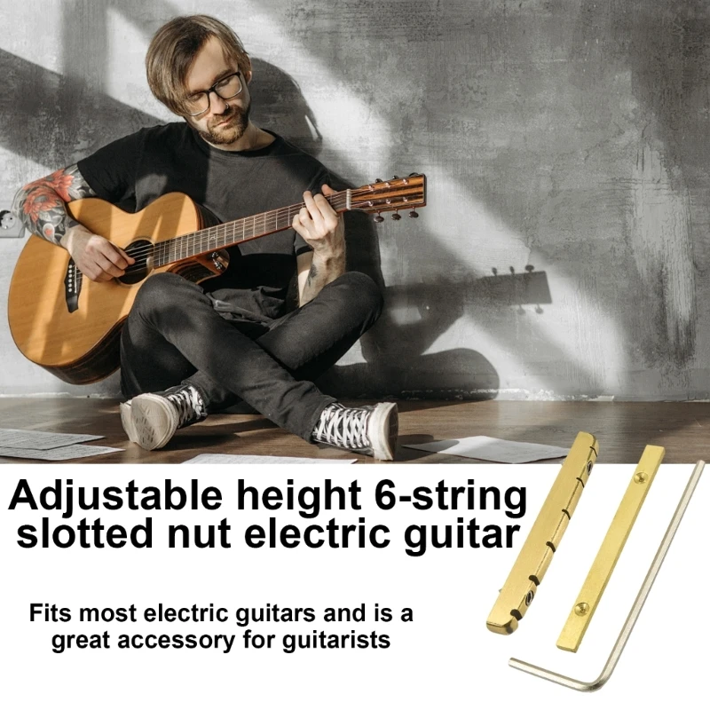 

Height Adjustable Brass Guitar Nut 6 String Guitar Brass Bridge Nut Height Bells Nut Replacement Split Regulation Drop Shipping