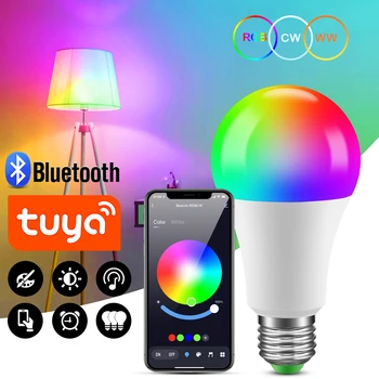 Bluetooth Remote Control LED Night Light Bulb E27 RGB 220V 15W Dimmable LED Lamp For Bedroom Decor Work With Tuya Smart Life APP 1