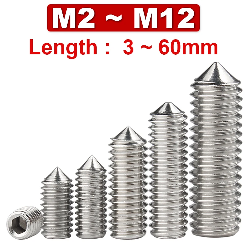 10/pcs DIN914 304 Stainless Steel Hex Hexagon Socket Set Screws Cone 10/pcs DIN914 304 Stainless Steel Hex Hexagon Socket Set Screws Cone
