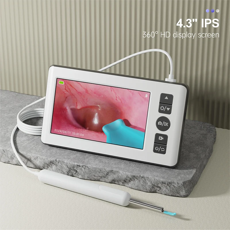Digital Otoscope with 4.3 inch Screen 1080p HD Smart Visual Ear Camera Ear Wax Removal Tool Support Photo Video Recording