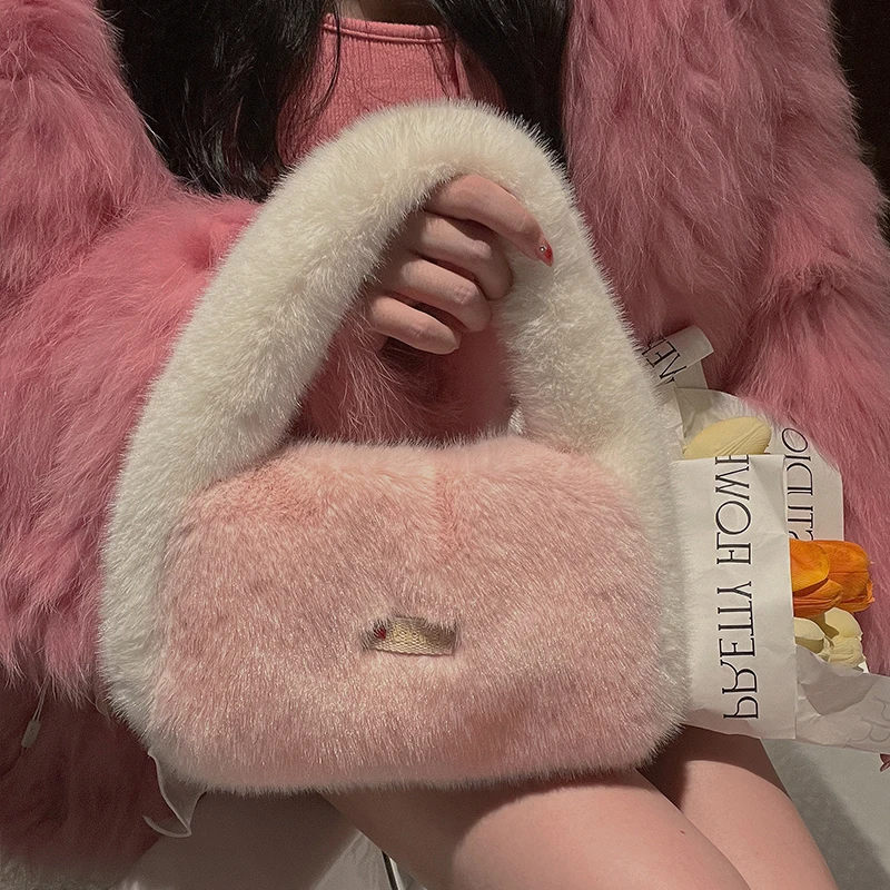 Faux Lamb Wool Women's Shoulder Bag Cute Bunny Embroidered Ladies Plush  Large Tote Bags Winter Furry Female Casual Handbags - Shoulder Bags -  AliExpress