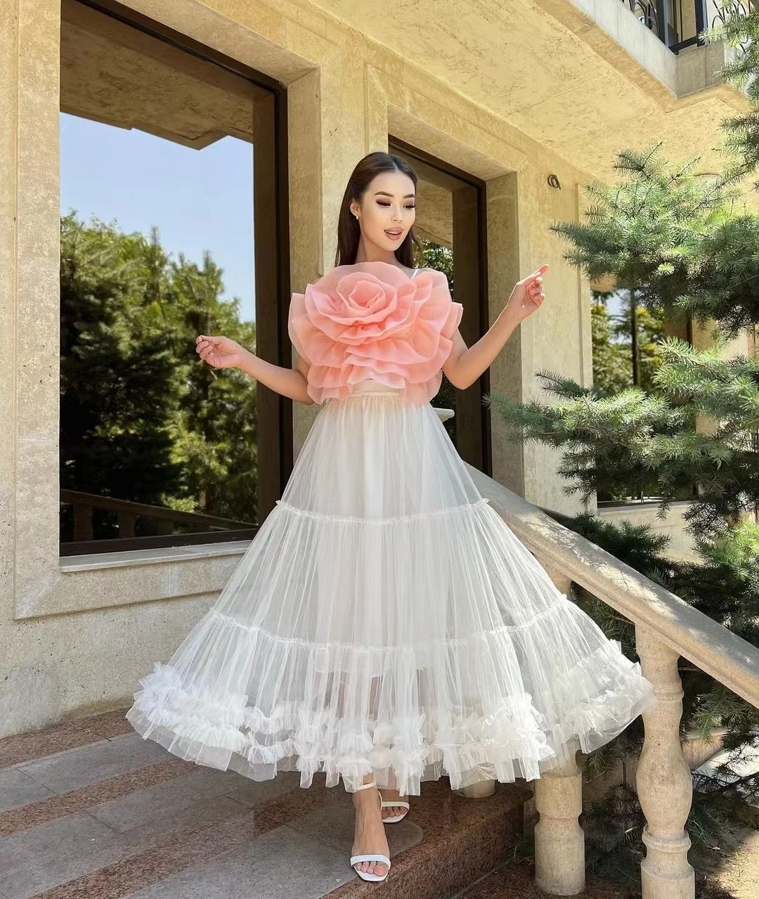 

AsaNagi New Design Prom Dresses A Line Tulle Skirt Hem Big Flower Ankle Length Women Elegant Party Evening Dress جديد في فساتين