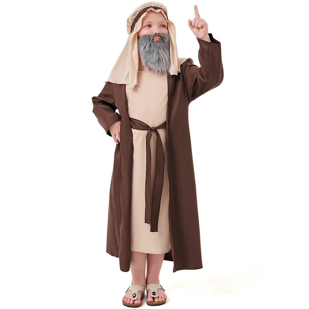Kids Cosplay Costume Arab Grandpa Halloween Costume Middle Eastern Shepherd Robe For Kid Boys With Headgear