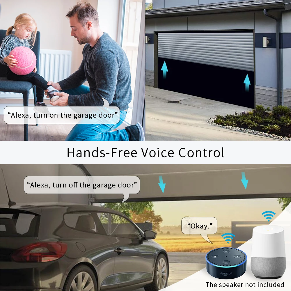 Garage Door Opener WiFi Switch App Remote Control Timer Works with Alexa Google Assistant Voice Commands