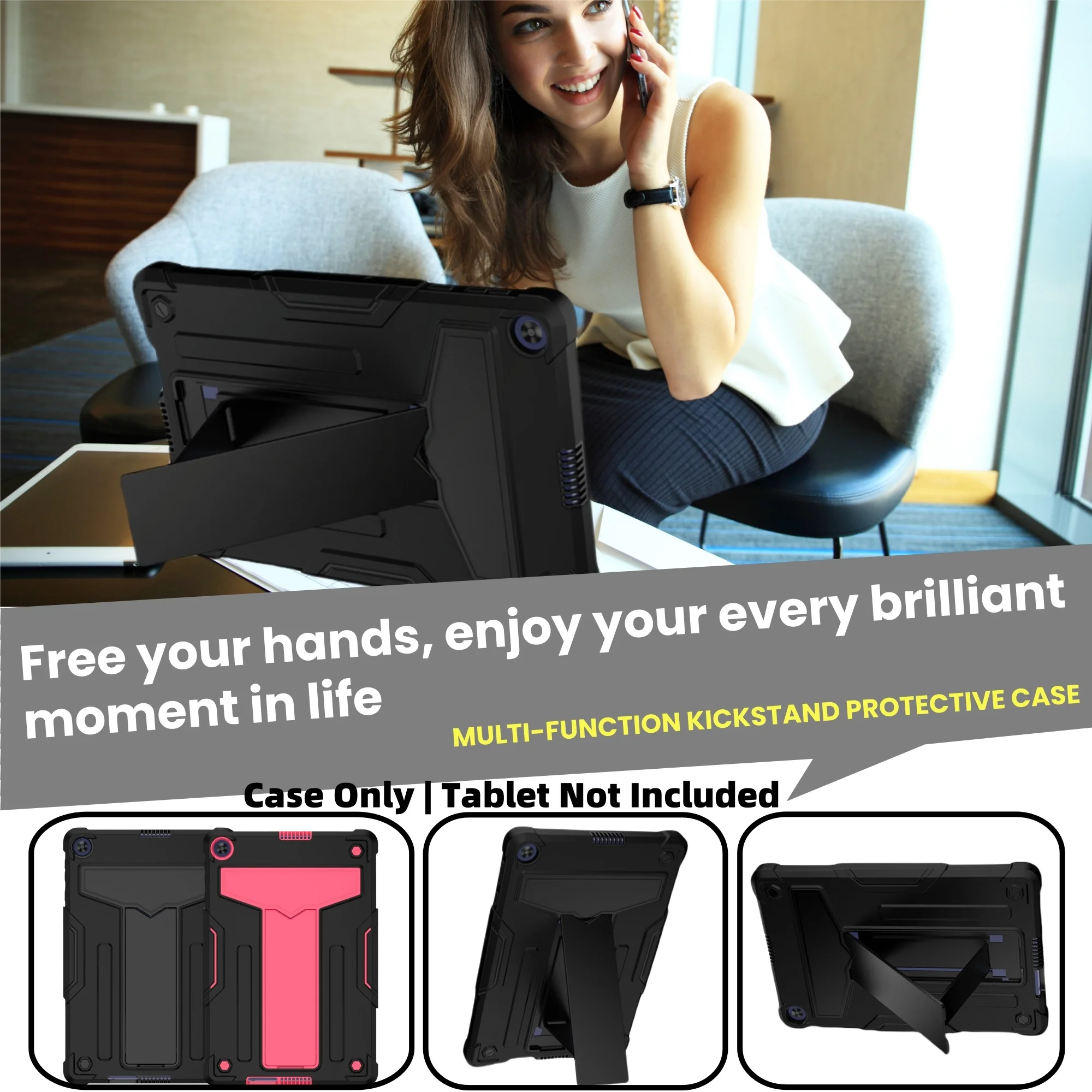 Heavy Duty Shockproof Tablet Case with 3-Layer Rugged Rubber Kickstand