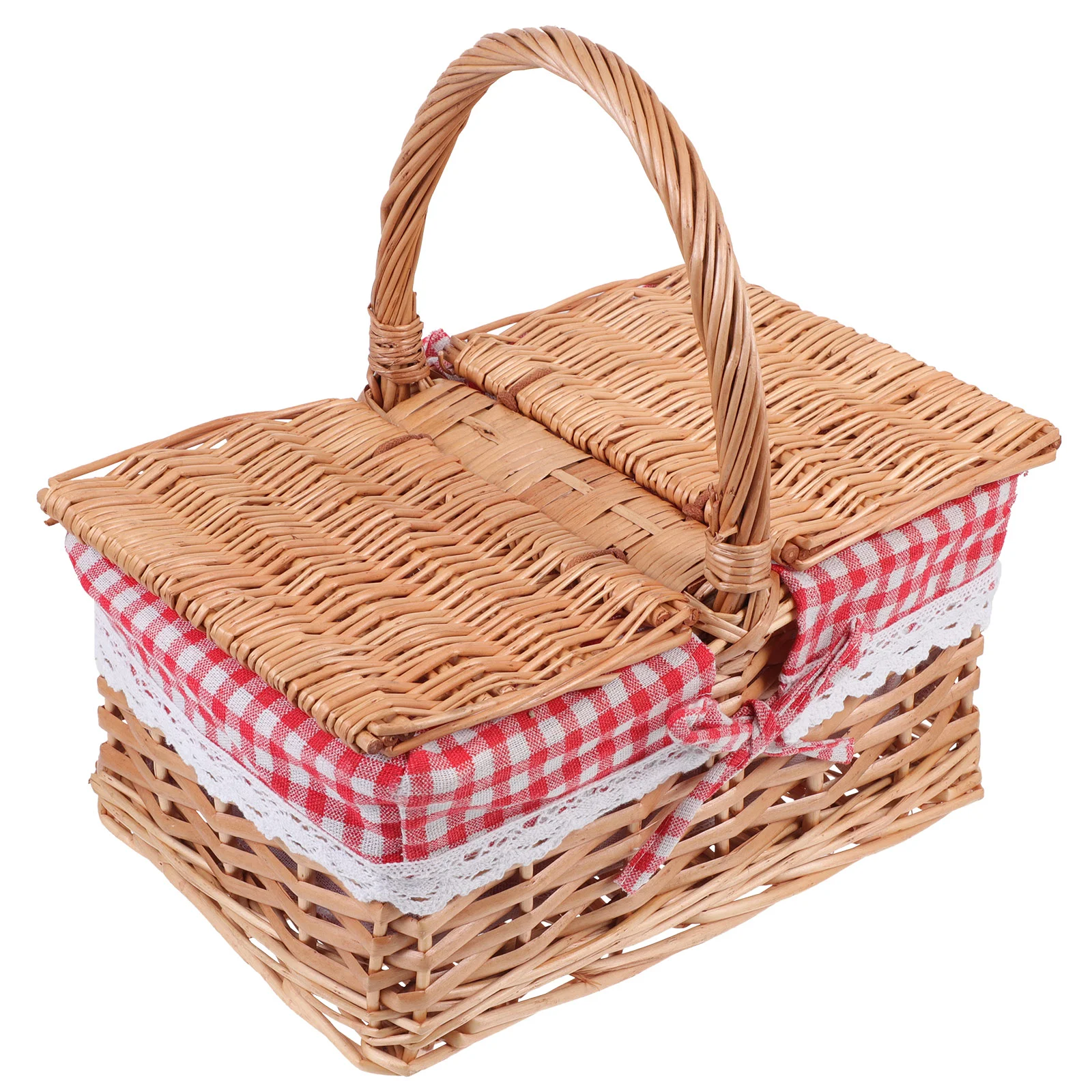 

Outdoor Picnic Basket Home Bin Decorative Straw Container Desktop Organizer Case Storage with Handle Sundries Vintage