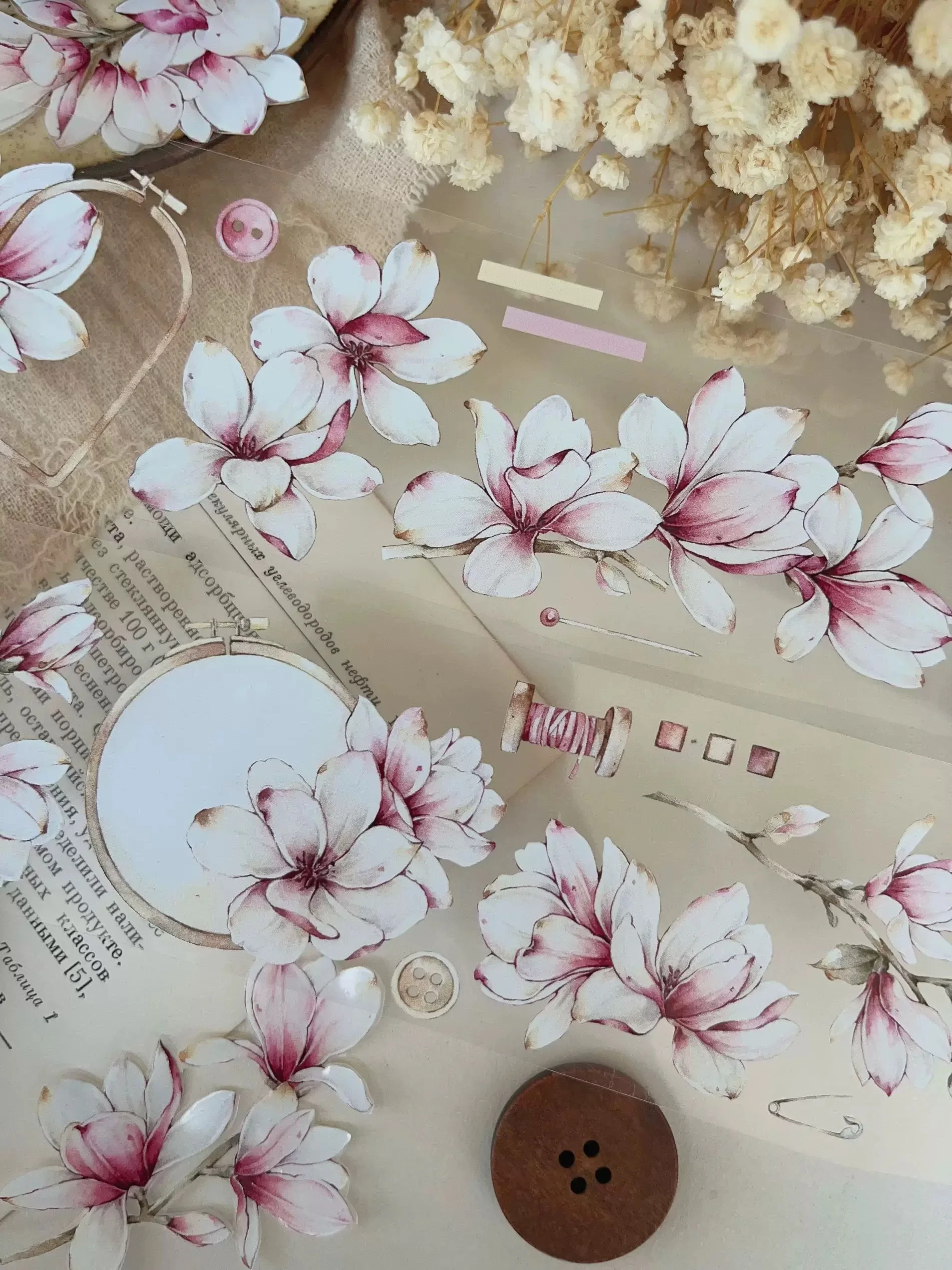 YiEr Studio Vintage Magnolia Blumenhintergrund Washi Tape Planer DIY Kartenherstellung Scrapbooking Plan Dekorative Aufkleber – Detail 4
