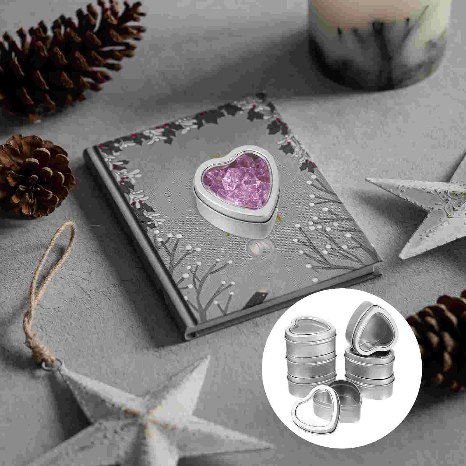 

12 Pcs Tin Cans Container Containers Aromatherapy Tin Silver Heart-Shaped Window Containers Open The Cans Container Tinplate