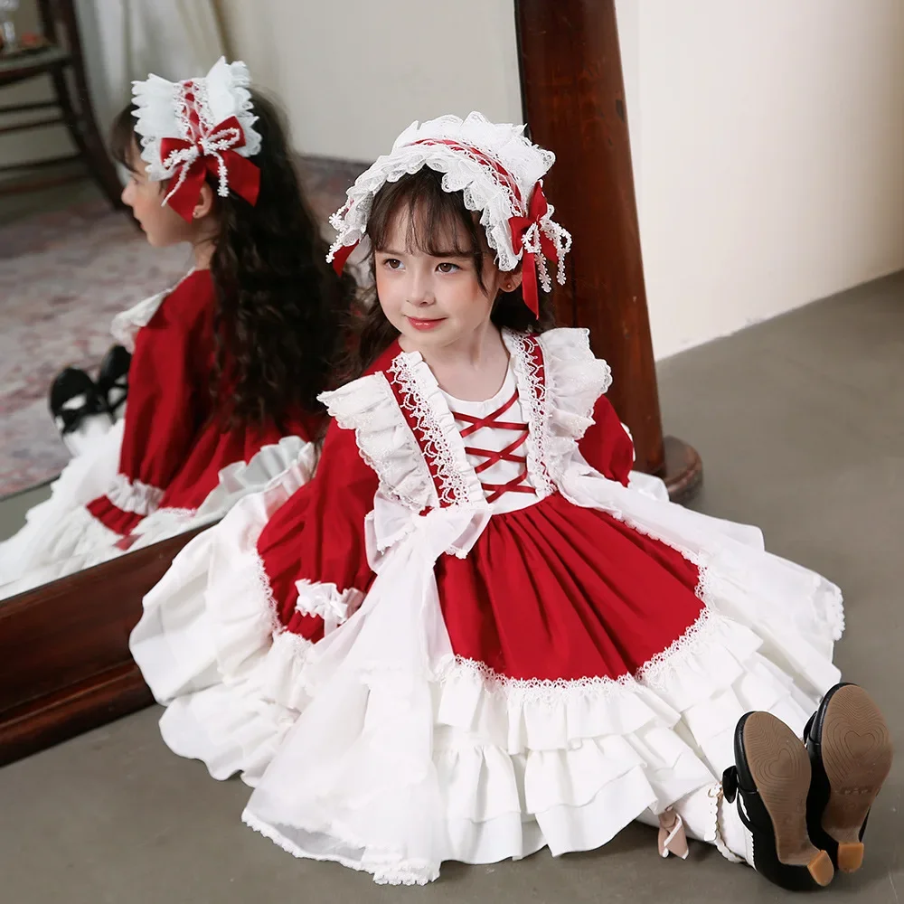 

Baby Girl Dress Spring Autumn Vintage Spanish Pompom Ball Gown Princess Lolita Dress for Children Girl Christmas Birthday Dress