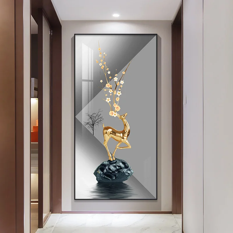 

Abstract Deer Canvas Painting Light luxury style Decorative vertical aisle Wall Art Golden Living Room Bedroom Decor Cuadros