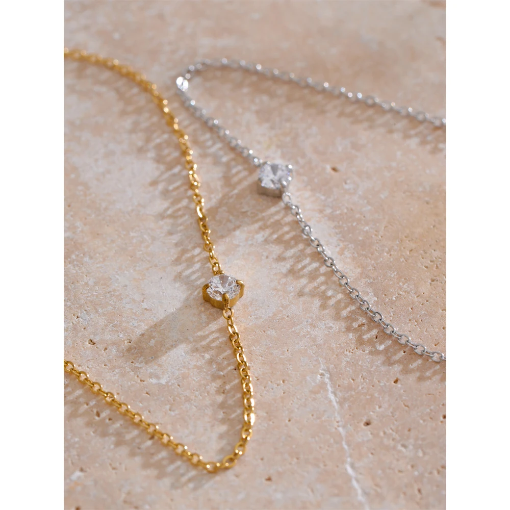Yhpup Stainless Steel Zircon Thin Chain Shiny Bracelet