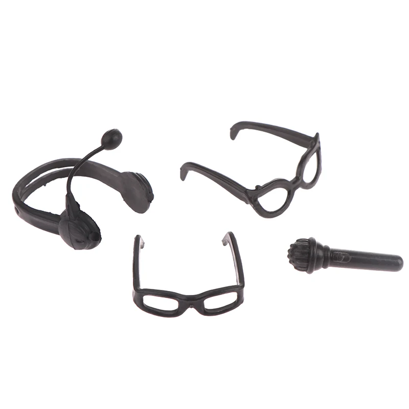 4PCS 1:12 Mini Doll House Headphone Microphone Glasses Decor Collection For Gifts Dollhouse Miniature Accessories Kids Toys 4