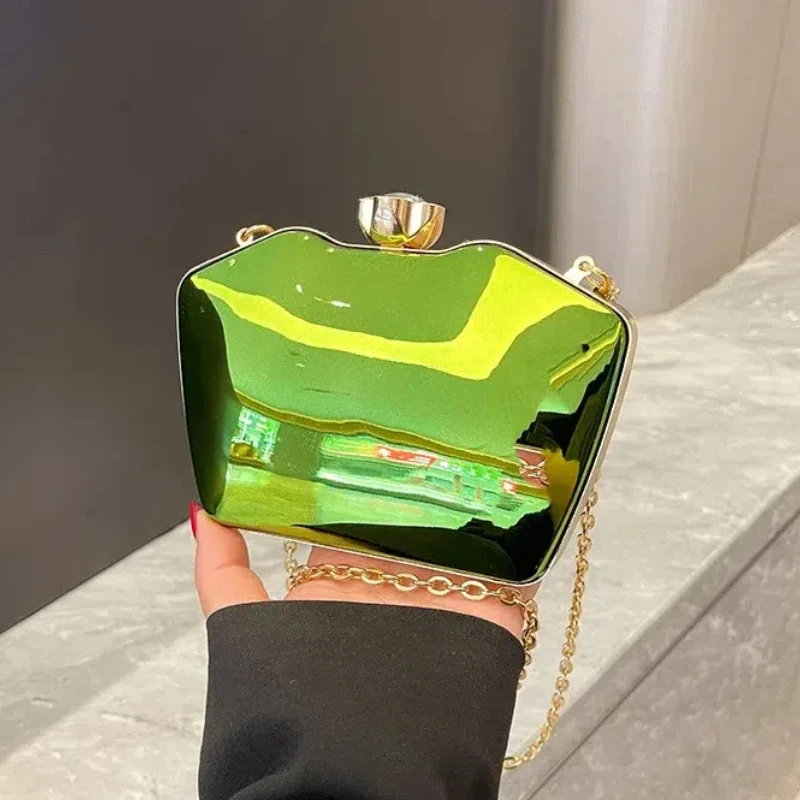 

Acrylic Box Evening Bags for Women 2024 New Fashion Mirror Crossbody Bag Hard Shell Coin Purses Metallic Luxury Shoulder Bag
